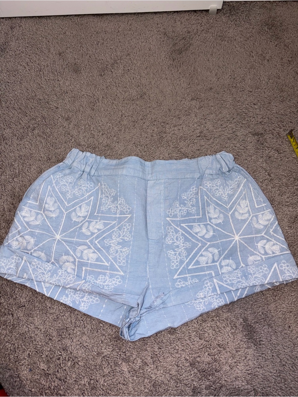 Free People Light Blue Embroidered Women's Shorts